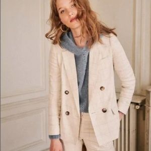 Sezane Christie Beige Plaid Linen blazer